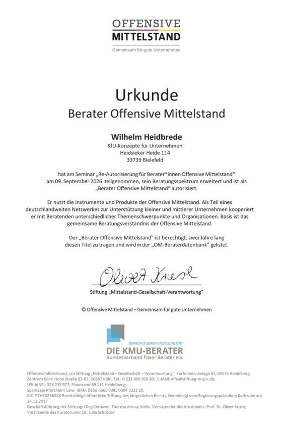 Urkunde Berater Offensive Mittelstand